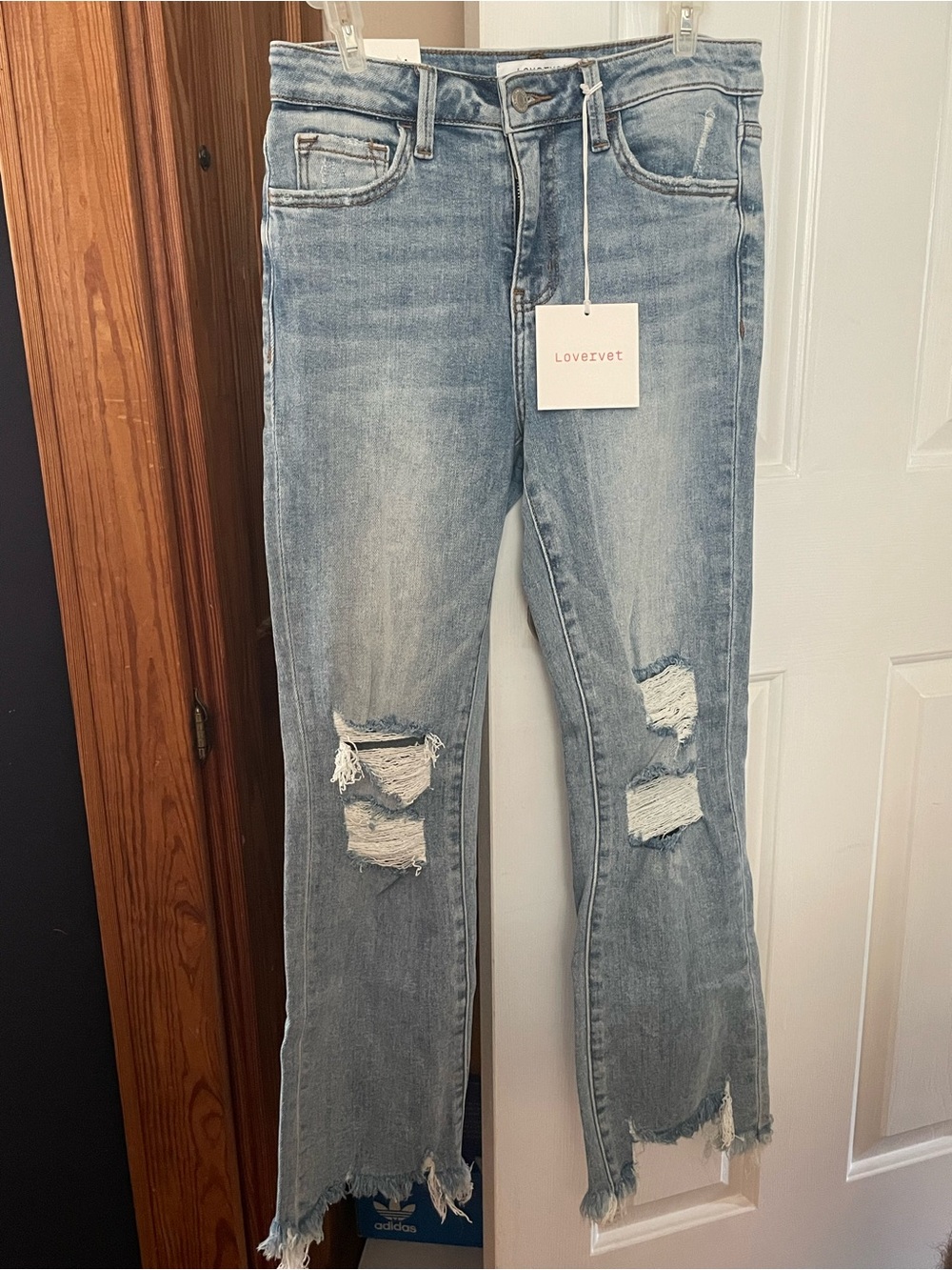 Lovervet High Rise Distressed Crop Flare Jeans